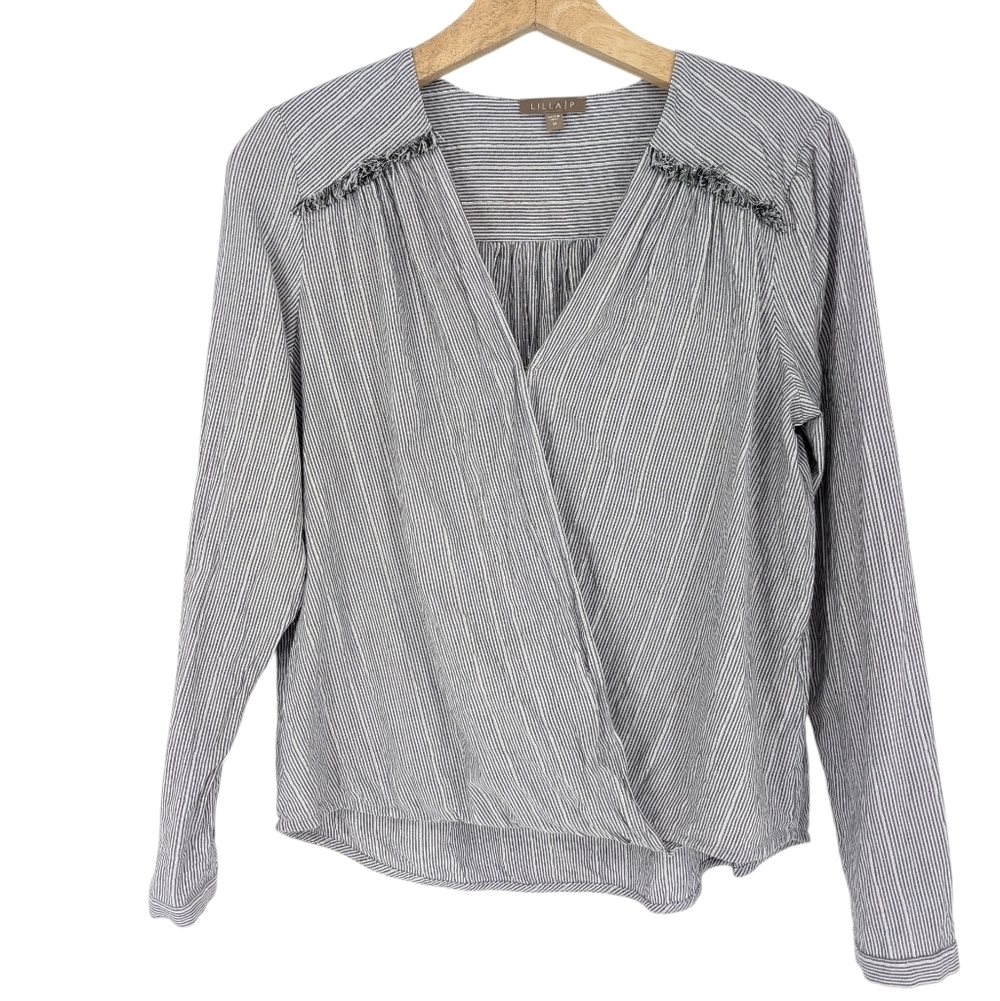 Lilla P Women's Sparkle Surplice Blouse Gray Cotton Medium